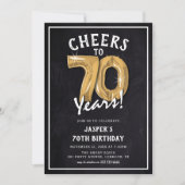 Invitation Balloons d'or Rustique Chalkboard 70e anniversaire (Devant)