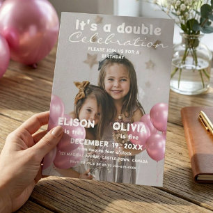 Invitation Balloons Double Célébration Photo Enfants Annivers