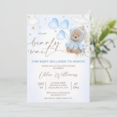 Invitation Balloons d'Ours Beige Brown Baby shower Etoiles (Debout devant)
