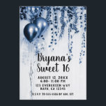 Invitation Balloons du Blue Metallic Party Ivy White Sweet 16<br><div class="desc">Customisez pour tout événement.</div>