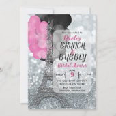 Invitation Balloons Eiffel Tower Rose Noir Pailleté Argent (Devant)