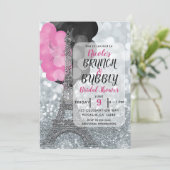 Invitation Balloons Eiffel Tower Rose Noir Pailleté Argent (Debout devant)