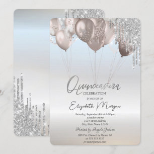 Invitation Balloons Élégants à Gouttes de Paillettes Argent p