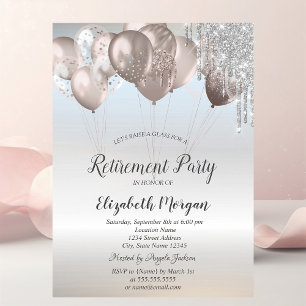 Invitation Balloons Élégants Gouttes de Paillettes Argent Ret