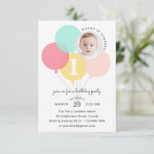 Invitation Balloons Élégants Modernes 1ère photo Anniversaire (Debout devant)