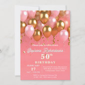 Invitation Balloons Élégants Rose et Or 50e Anniversaire (Devant)