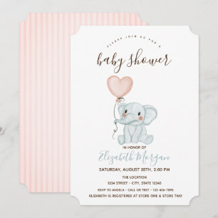 Invitation Balloons Éléphant Mignons Rayures Roses Baby Showe