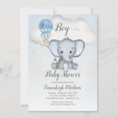 Invitation Balloons éléphants bébé garçon Shower | Bleu (Devant)