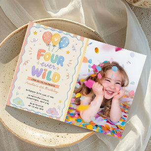 Invitation Balloons en confettis Four Ever Wild Photo pour 4è