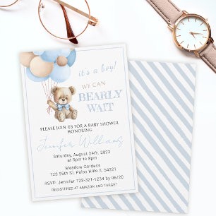 Invitation Balloons en forme d'ours en peluche bleu mignon po