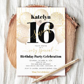 Invitation Balloons en Or Blanc pour Anniversaire 16 Ans Fill