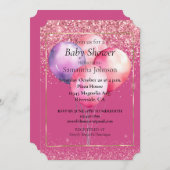 Invitation Balloons en or de Parties scintillant rose fille (Devant / Derrière)