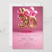 Invitation Balloons en or rose chaud 30e fête d'anniversaire (Devant)