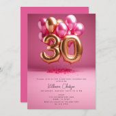Invitation Balloons en or rose chaud 30e fête d'anniversaire (Devant / Derrière)