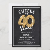 Invitation Balloons en or tableau noir rustique 40e anniversa (Devant)