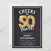 Invitation Balloons en or tableau noir rustique 50e anniversa (Devant)