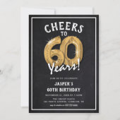 Invitation Balloons en or tableau noir rustique 60e anniversa (Devant)
