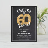 Invitation Balloons en or tableau noir rustique 60e anniversa (Debout devant)