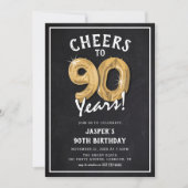 Invitation Balloons en or tableau noir rustique 90e anniversa (Devant)