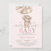 Invitation Balloons en Teddy rose Baby shower fille (Devant)