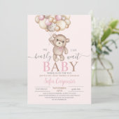 Invitation Balloons en Teddy rose Baby shower fille (Debout devant)