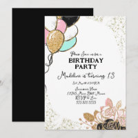 Balloons et Fleurs Rose Noir Fête d'Anniversaire