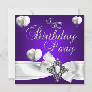 Invitation Balloons Fête d'anniversaire 21 ans Violet Blanc A
