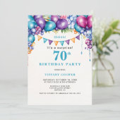 Invitation Balloons Florals Surprise 70e fête d'anniversaire (Debout devant)