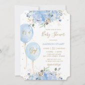 Invitation Balloons Floraux Bleus Chic Moderne Baby shower I (Devant)