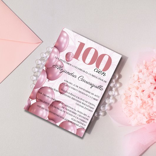 Invitation Balloons floraux rose espagnole 100e anniversaire