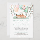 Invitation Balloons Fox couchage Baby shower Turquoise par la (Devant)