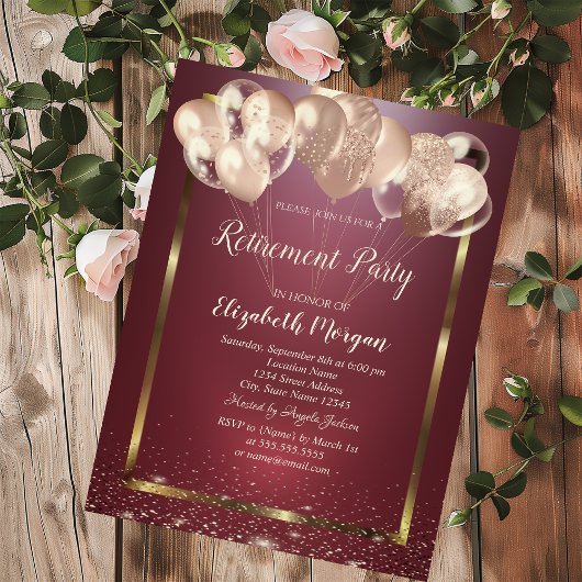 Invitation Balloons Frame Confetti Burgundy Retraite