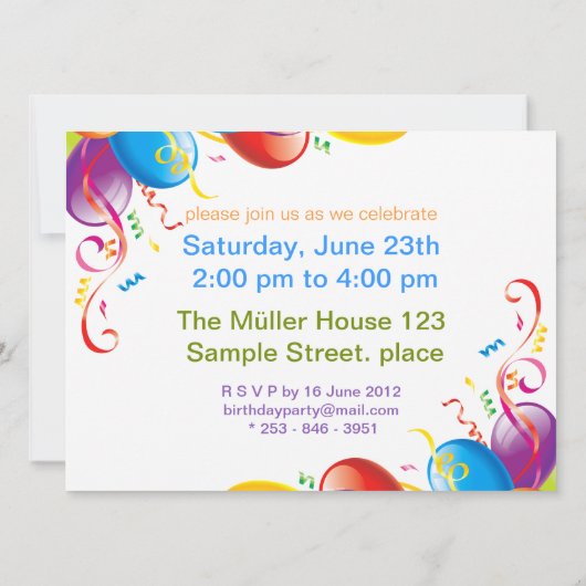 Invitation Balloons Garçon Première fête d'anniversaire | Inv (Dos)