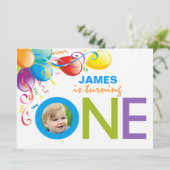 Invitation Balloons Garçon Première fête d'anniversaire | Inv (Debout devant)