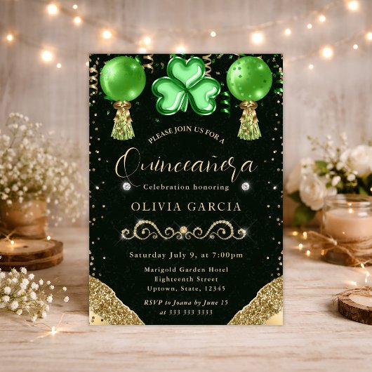 Invitation Balloons Glam Saint-Patrick Quinceanera