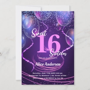 Invitation Balloons Glamour Fille pour 16 ans