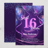 Invitation Balloons Glamour Fille pour 16 ans (Devant / Derrière)