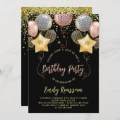 Invitation Balloons Gold Confetti (Devant / Derrière)