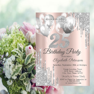 Invitation Balloons Gouttes de Paillettes Argentées 25ème Ann