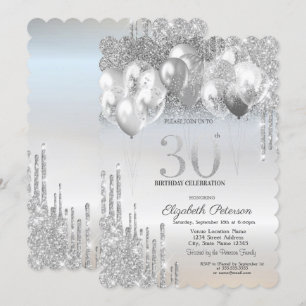 Invitation Balloons Gouttes de Paillettes Argentées Élégantes
