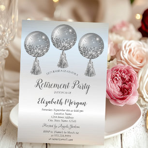 Invitation Balloons Luxe Gouttes de Paillettes Argent Retrait