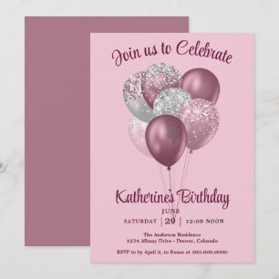 Invitation Balloons Mauves Anniversaire