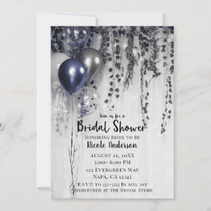 Invitation Balloons métallisés bleu argent Fête de douche de