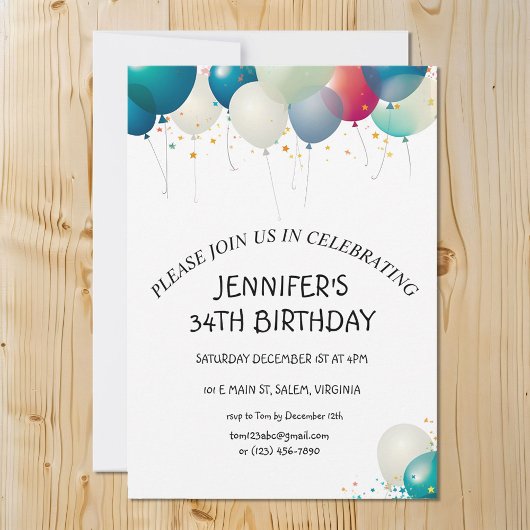 Invitation Balloons minimalistes Pastel Anniversaire