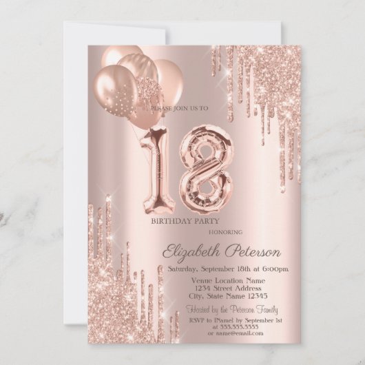 Invitation Balloons modernes Parties scintillant Rose Gold Sw (Devant)
