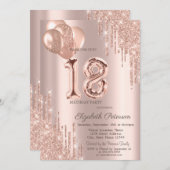 Invitation Balloons modernes Parties scintillant Rose Gold Sw (Devant / Derrière)