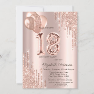 Invitation Balloons modernes Parties scintillant Rose Gold Sw