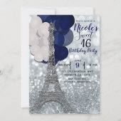 Invitation Balloons Navy Glitter Argent Tour Eiffel Paris (Devant)