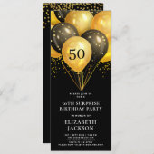 Invitation Balloons Noirs D'Anniversaire En Or Du 50E Anniver (Devant / Derrière)