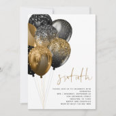 Invitation Balloons Noirs d'Or Moderne 60e anniversaire (Devant)